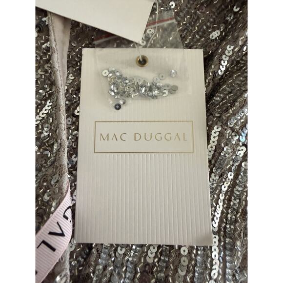 Mac Duggal 93676 Midi Dress Beaded V-Neck Long Sleeve Taupe Sequin Size 6 - Picture 8 of 14